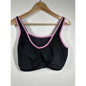 Glamorise Sports Bra Womens 44D Black Pink No-Bounce Camisole High Impact 1066